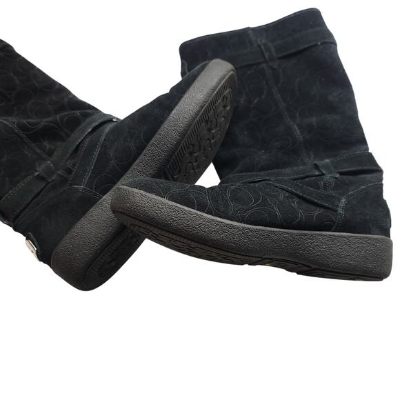Coach Thelma Signature Monogram Embossed Black Suede Shearling Lined Boots, 8B - Picture 5 of 7